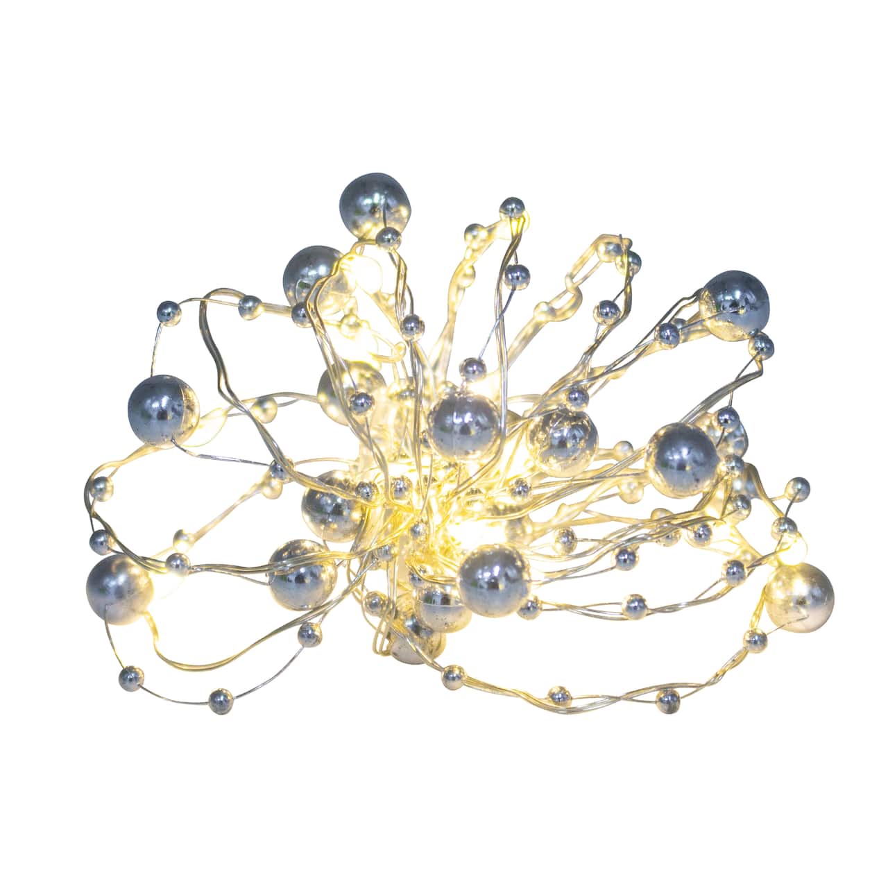 15ct. Warm White LED Metallic Silver Bead Garland String Lights on Silver Wire by Ashland®